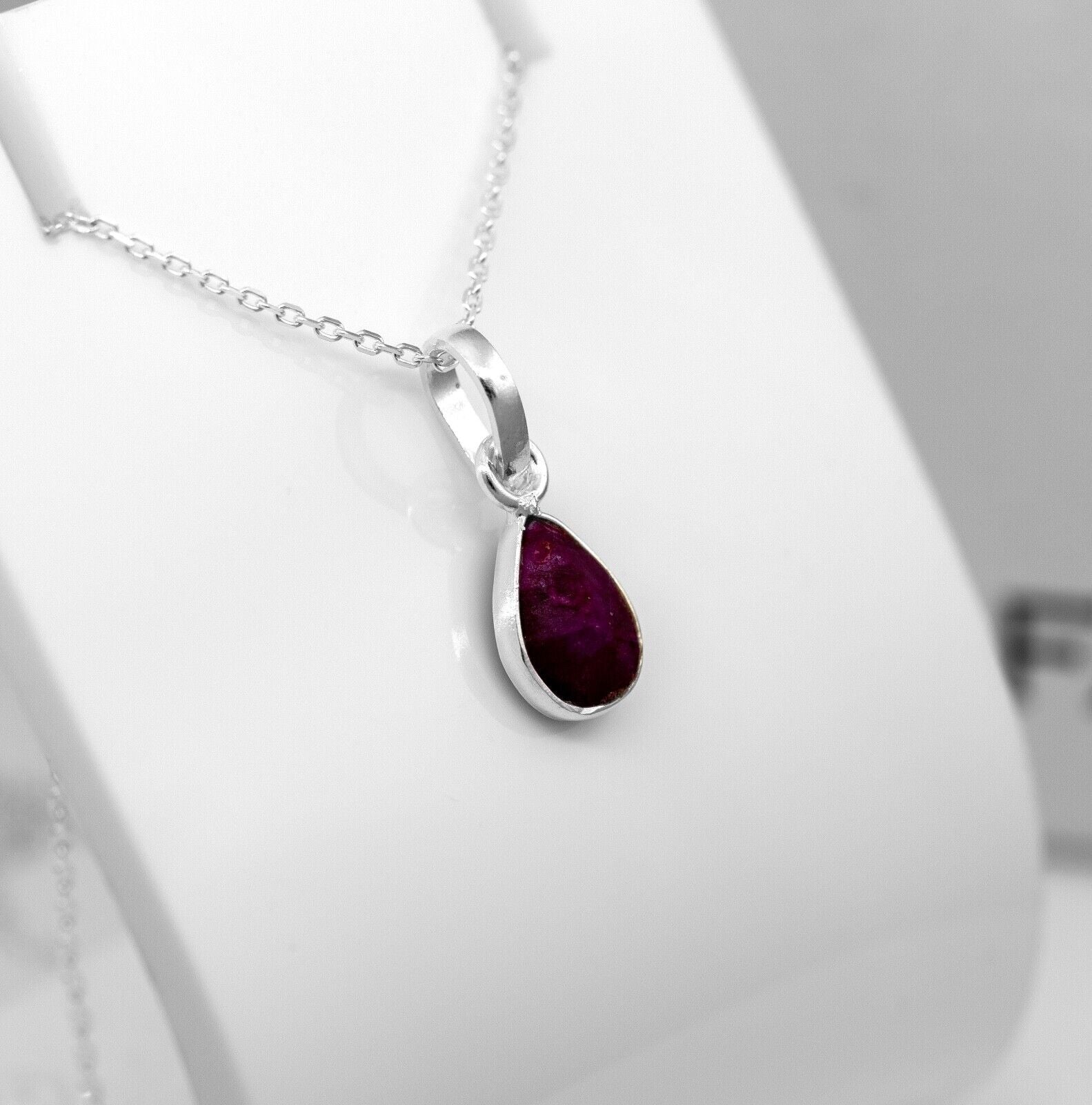 Pear Cut Lab Created Ruby Sterling Silver Pendant Necklace Jewellery Ladies
