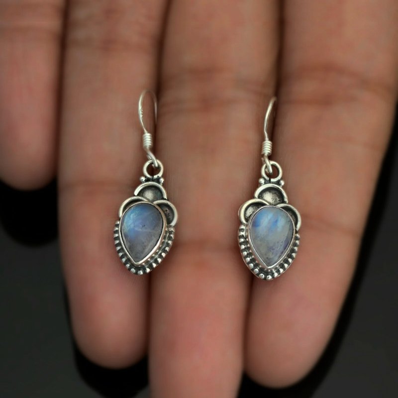 Pear Cut Moonstone 925 Sterling Silver Dangle Earrings Gemstone Ladies Jewellery