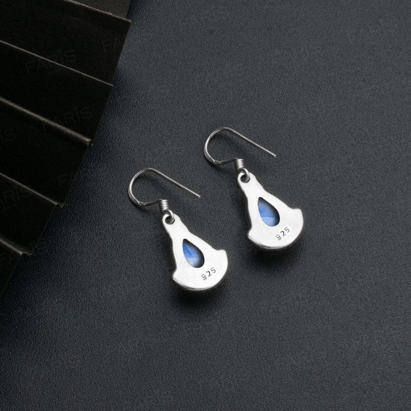 Pear Cut Moonstone Gemstone Sterling Silver Drop Dangle Fan Earrings Boxed