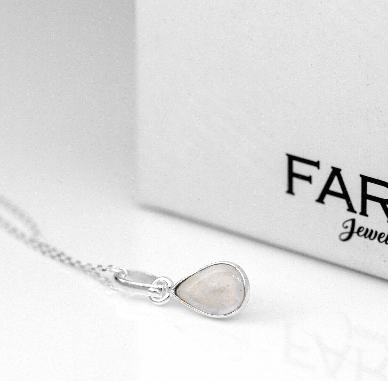 Pear Cut Moonstone Gemstone Sterling Silver Pendant Necklace Jewellery Ladies