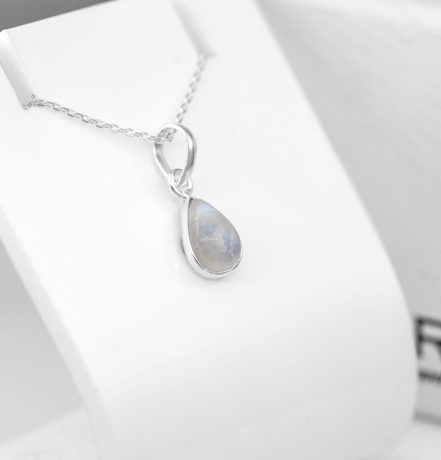 Pear Cut Moonstone Gemstone Sterling Silver Pendant Necklace Jewellery Ladies