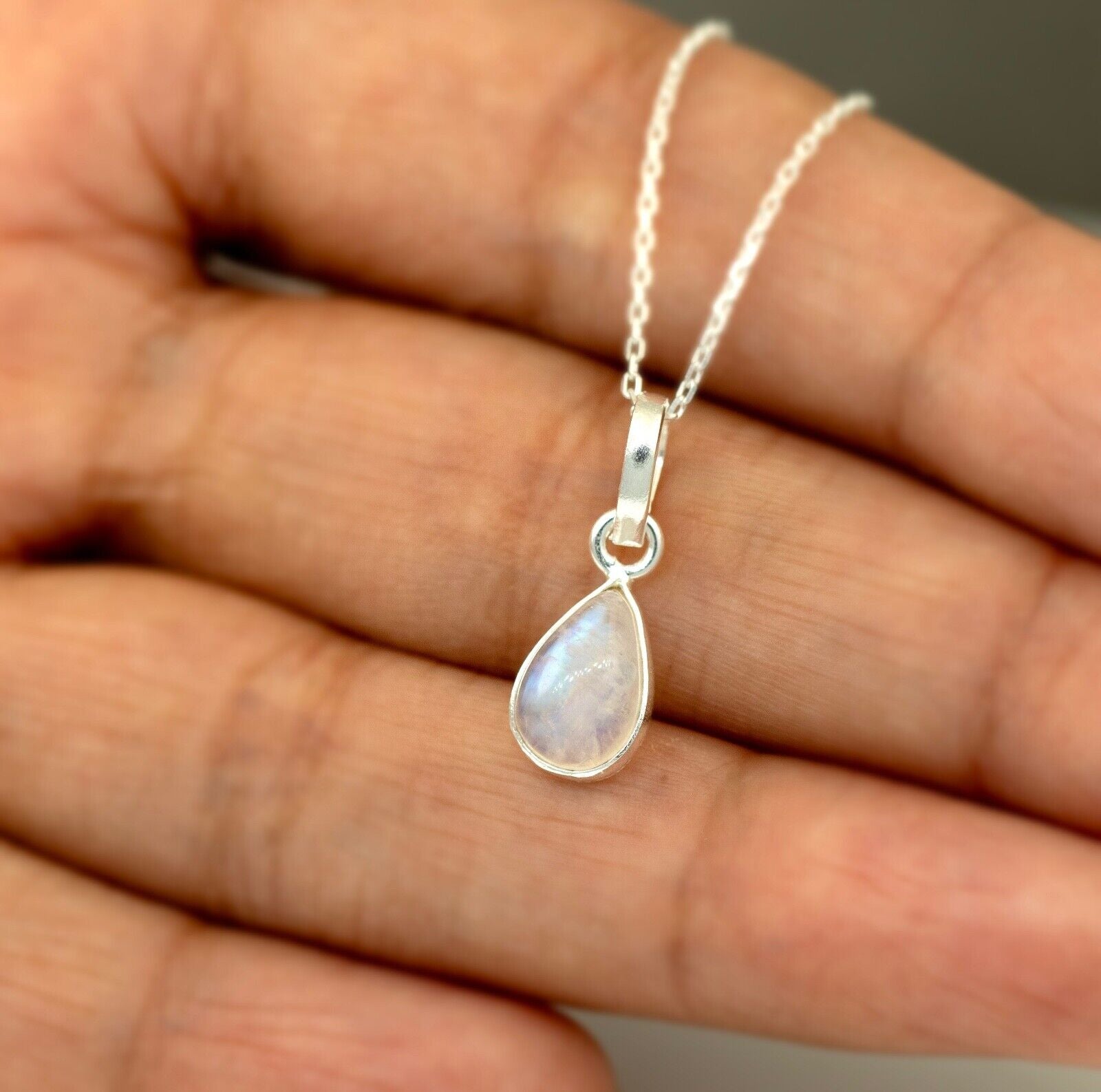 Pear Cut Moonstone Gemstone Sterling Silver Pendant Necklace Jewellery Ladies