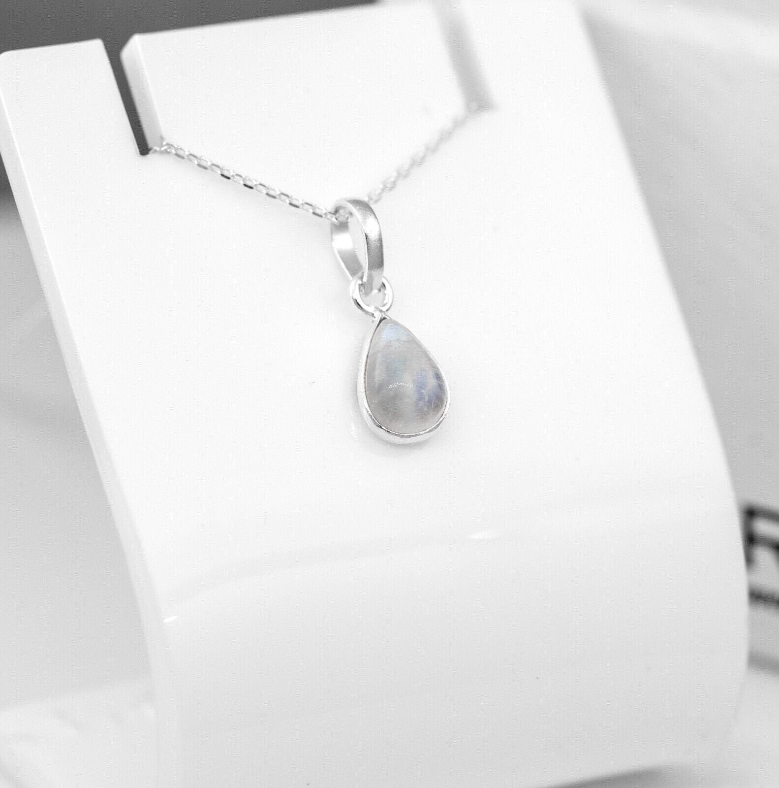 Pear Cut Moonstone Gemstone Sterling Silver Pendant Necklace Jewellery Ladies