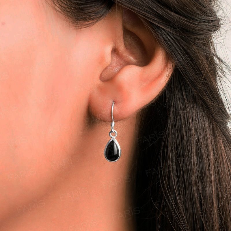 Buy Pear Cut Onyx Sterling Silver Drop Dangle Earrings Ladies Gemstone Jewellery Faris Jewels Faris Jewels