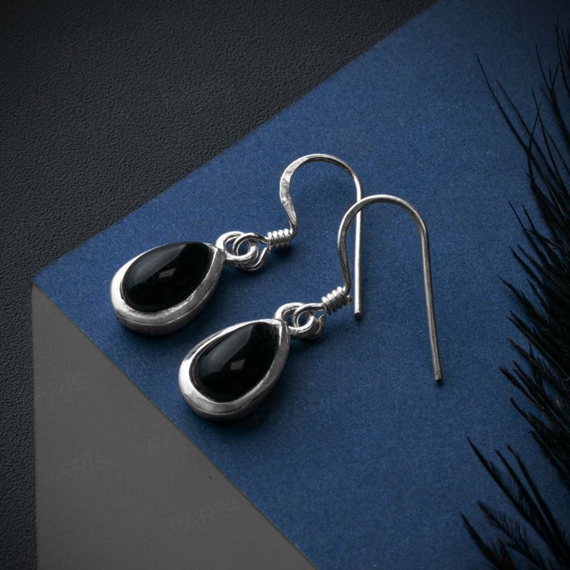 Buy Pear Cut Onyx Sterling Silver Drop Dangle Earrings Ladies Gemstone Jewellery Faris Jewels Faris Jewels