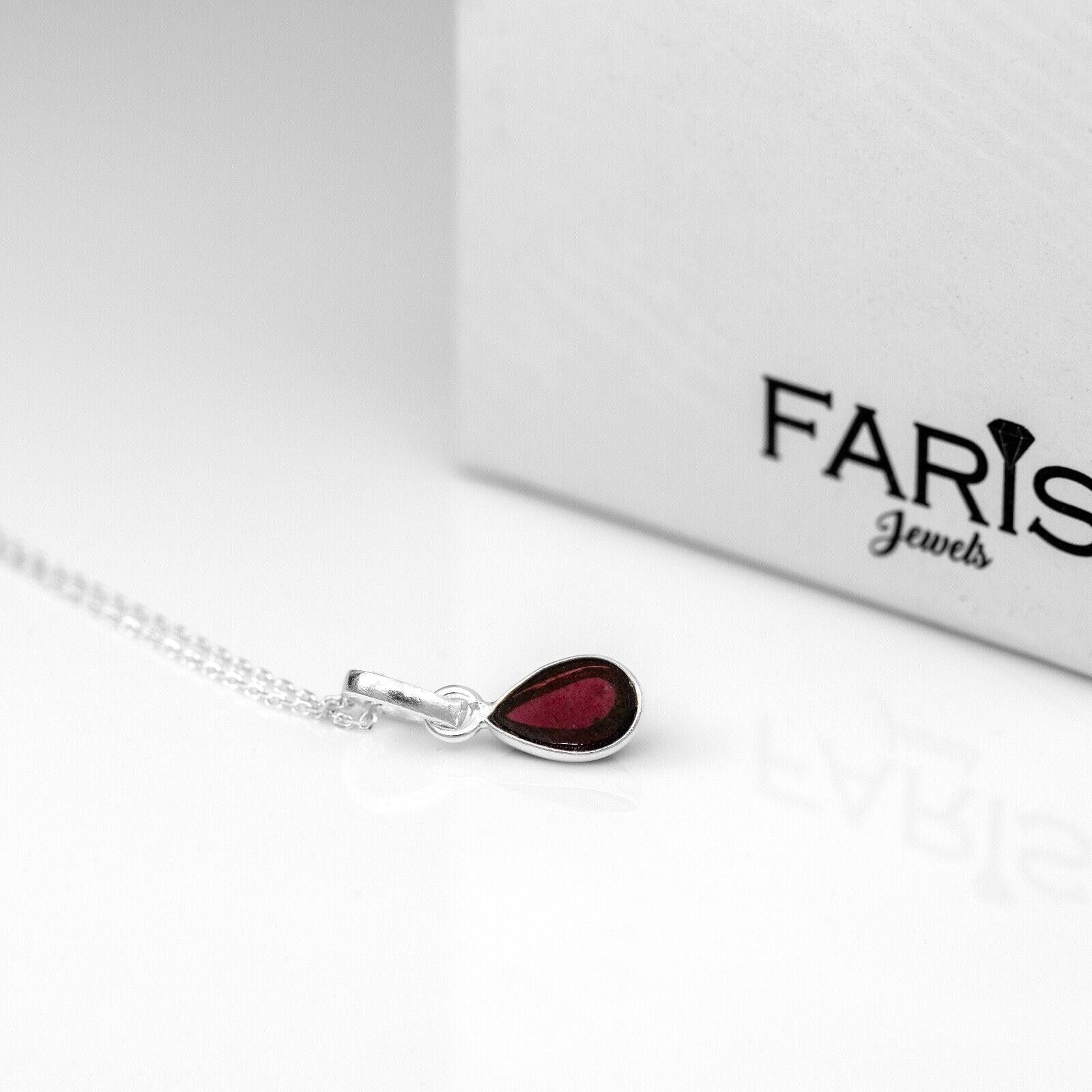 Pear Cut Red Garnet Gemstone Sterling Silver Pendant Necklace Jewellery Ladies
