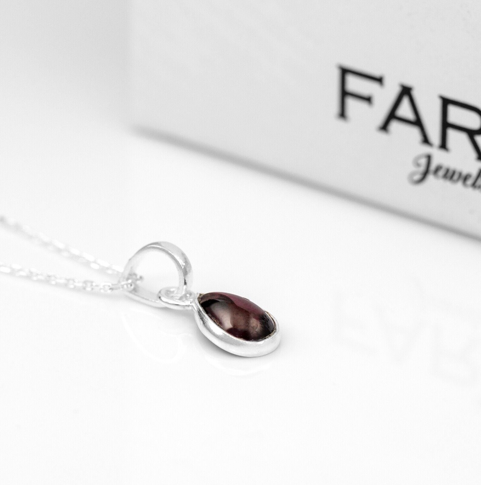Pear Cut Red Garnet Gemstone Sterling Silver Pendant Necklace Jewellery Ladies