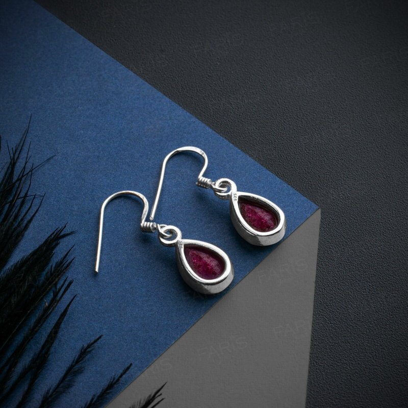 Pear Cut Ruby Sterling Silver Drop Dangle Earrings Ladies Gemstone Jewellery