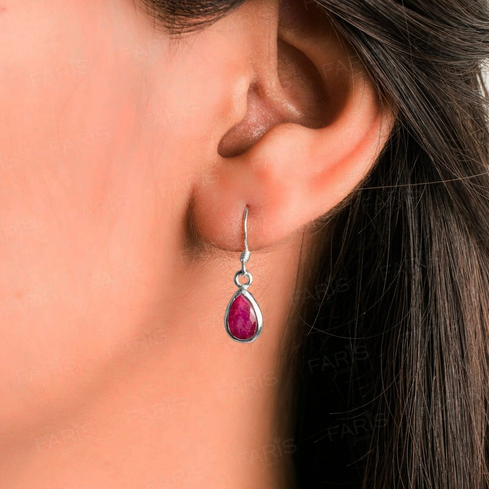 Pear Cut Ruby Sterling Silver Drop Dangle Earrings Ladies Gemstone Jewellery