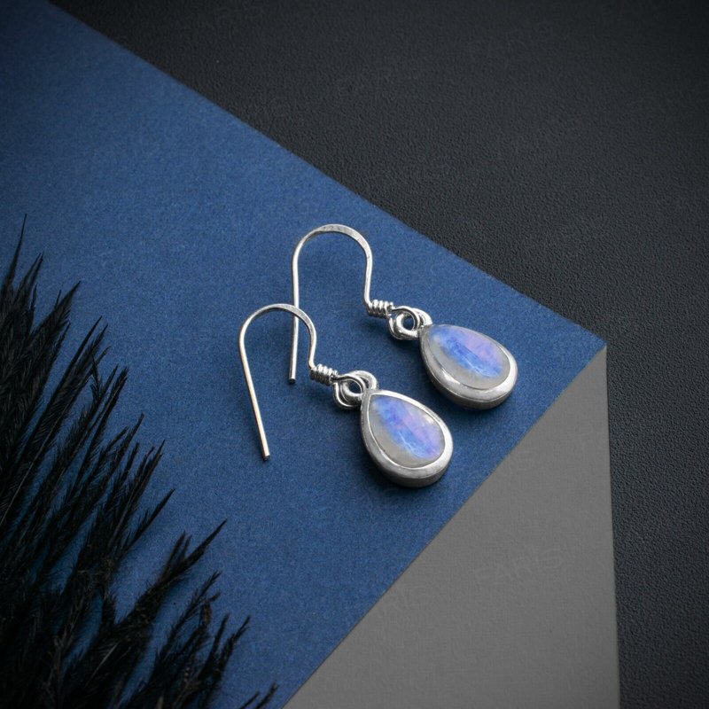 Pear Moonstone Sterling Silver Drop Dangle Earrings Ladies Gemstone Jewellery