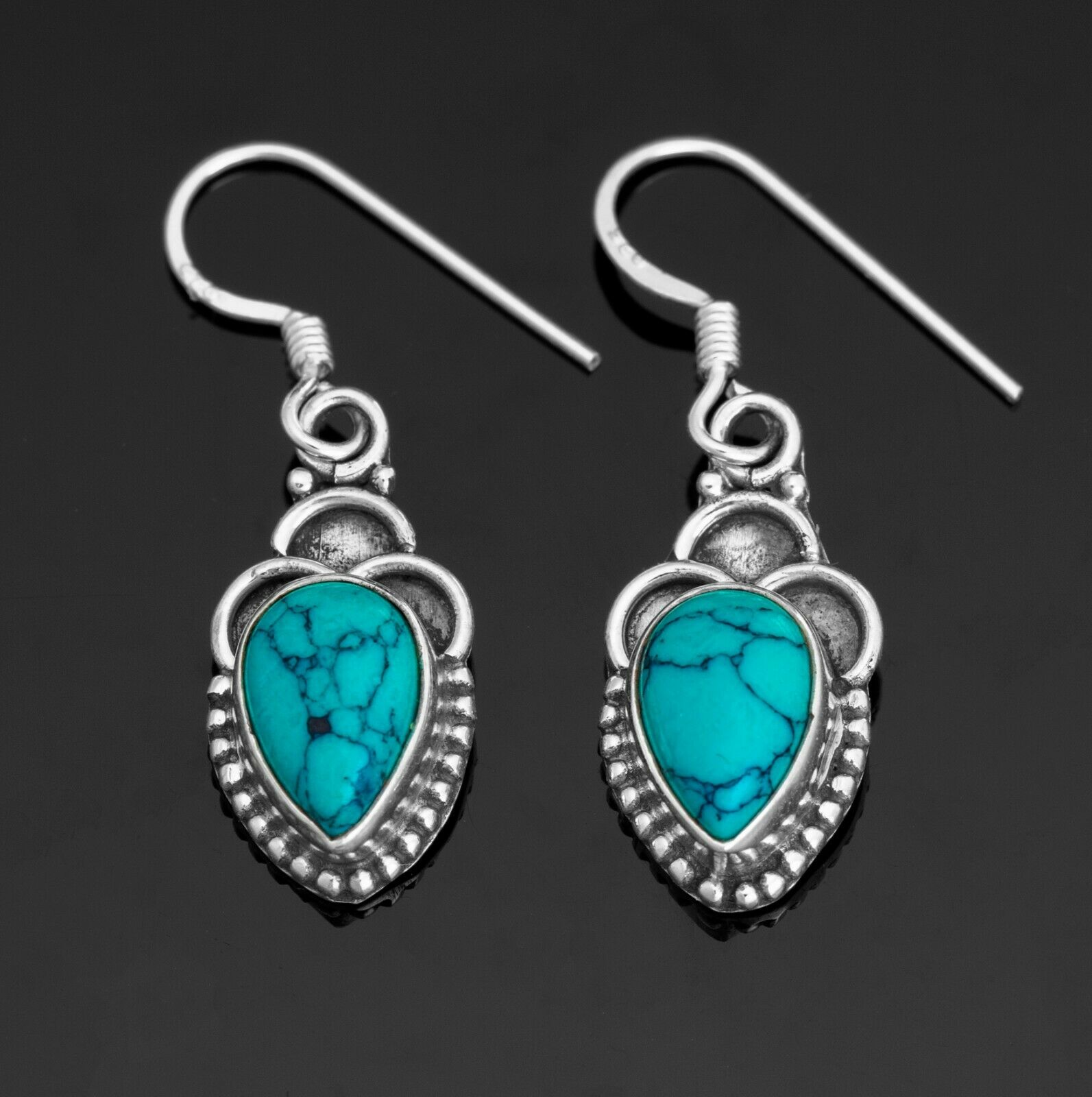Pear Turquoise 925 Sterling Silver Gemstone Drop Dangle Earrings Jewellery