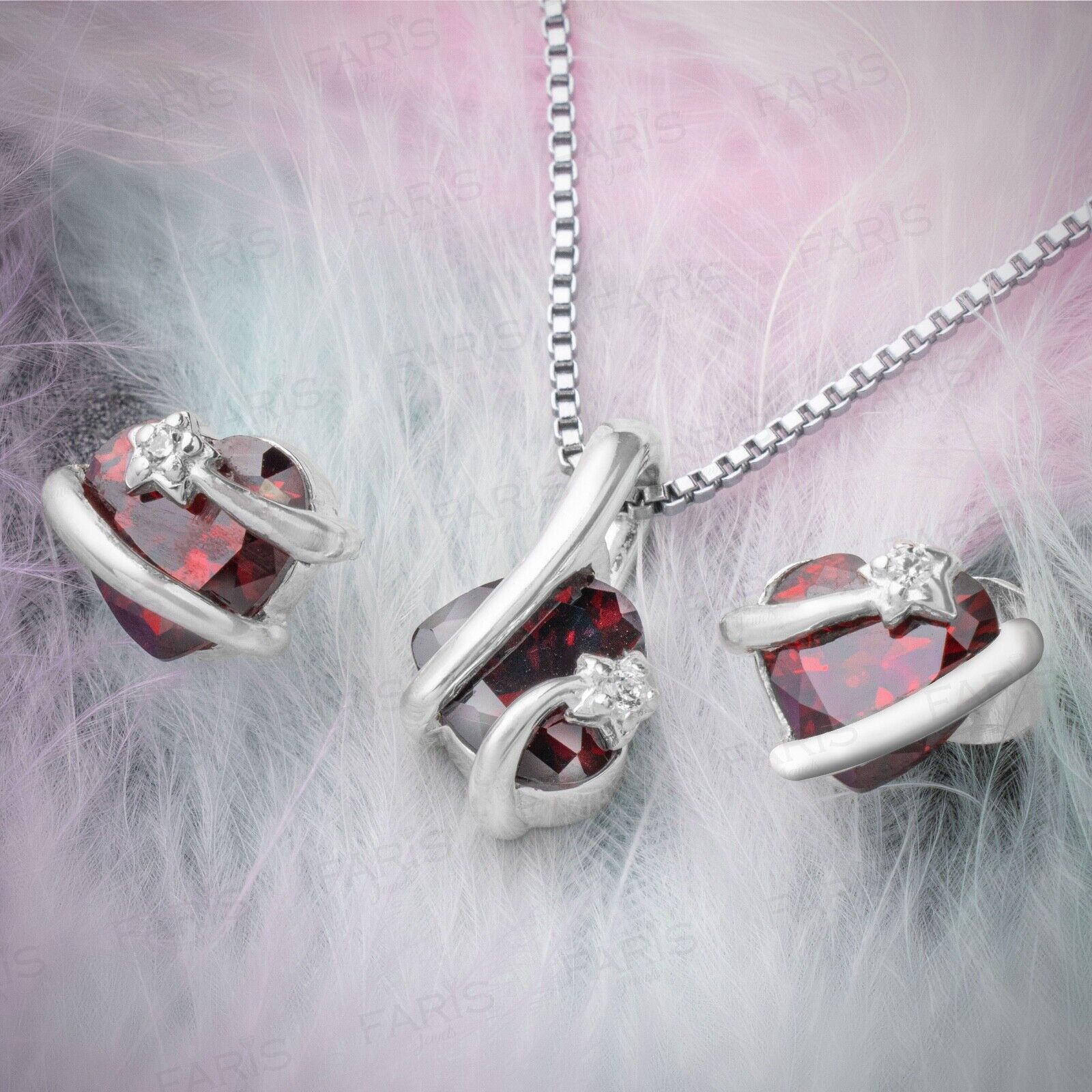 Red Garnet Gemstone Pendant and Earring Set Wrapped Heart Love Gift Jewellery
