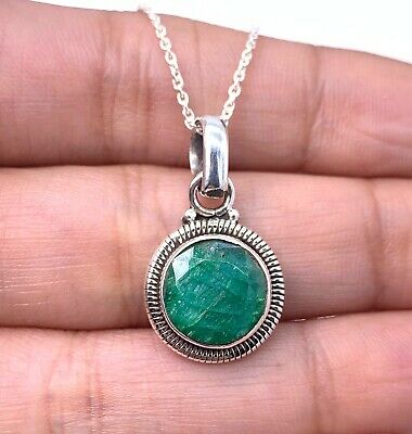 Round Faris Jewels Emerald Gemstone 925 Sterling Silver Pendant Necklace - Faris Jewels
