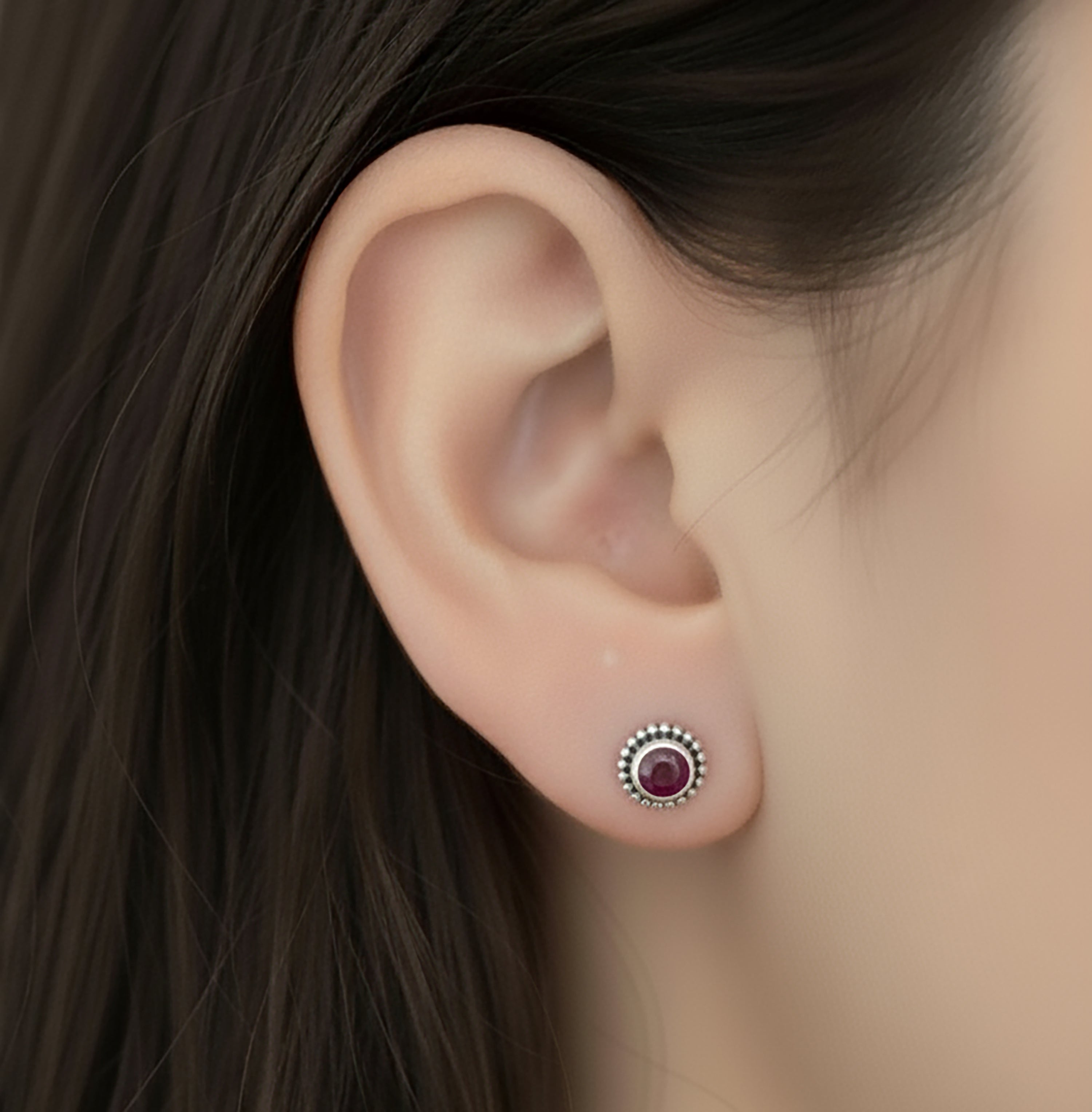 Dainty 925 Sterling Silver Beaded Edge Natural Labradorite Ladies Studs Jewellery Earrings