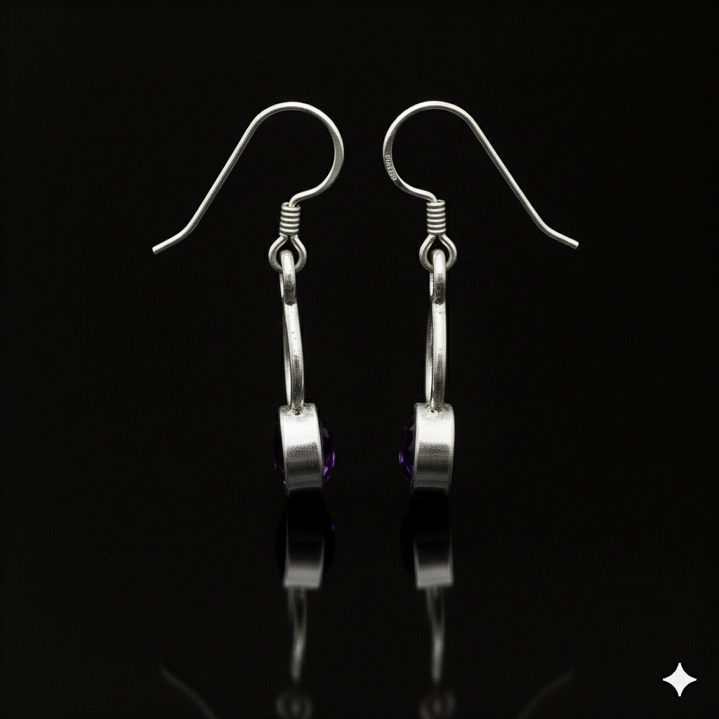 Sterling Silver Natural Amethyst Gemstone Drop Dangle Ladies Earrings