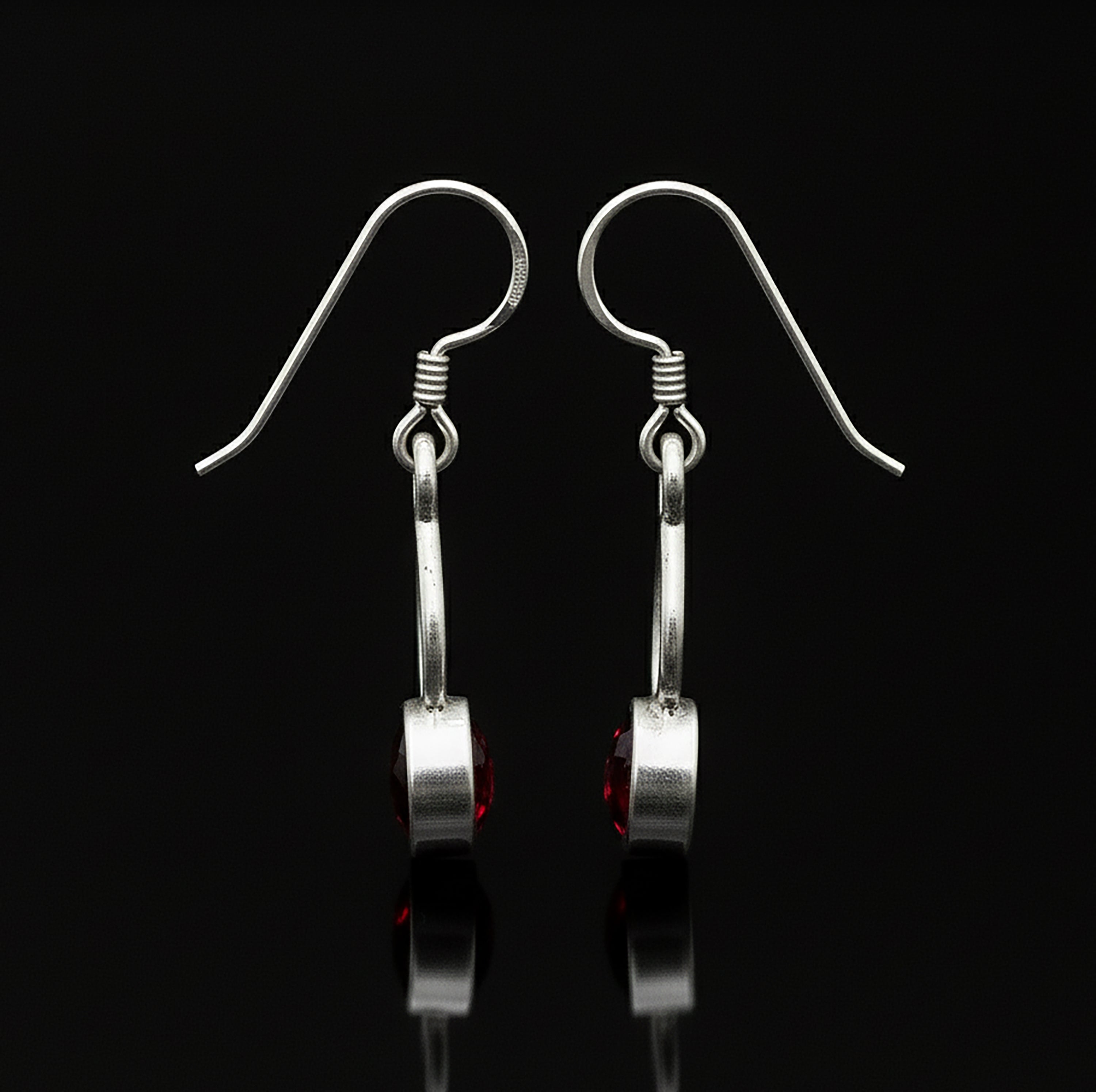 Sterling Silver Natural Garnet Gemstone Drop Dangle Ladies Earrings