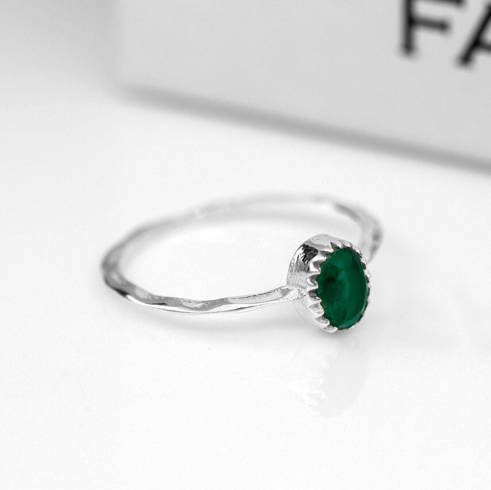 Simulated Green Emerald Crystal Sterling Silver Dainty Ring Women's Jewellery