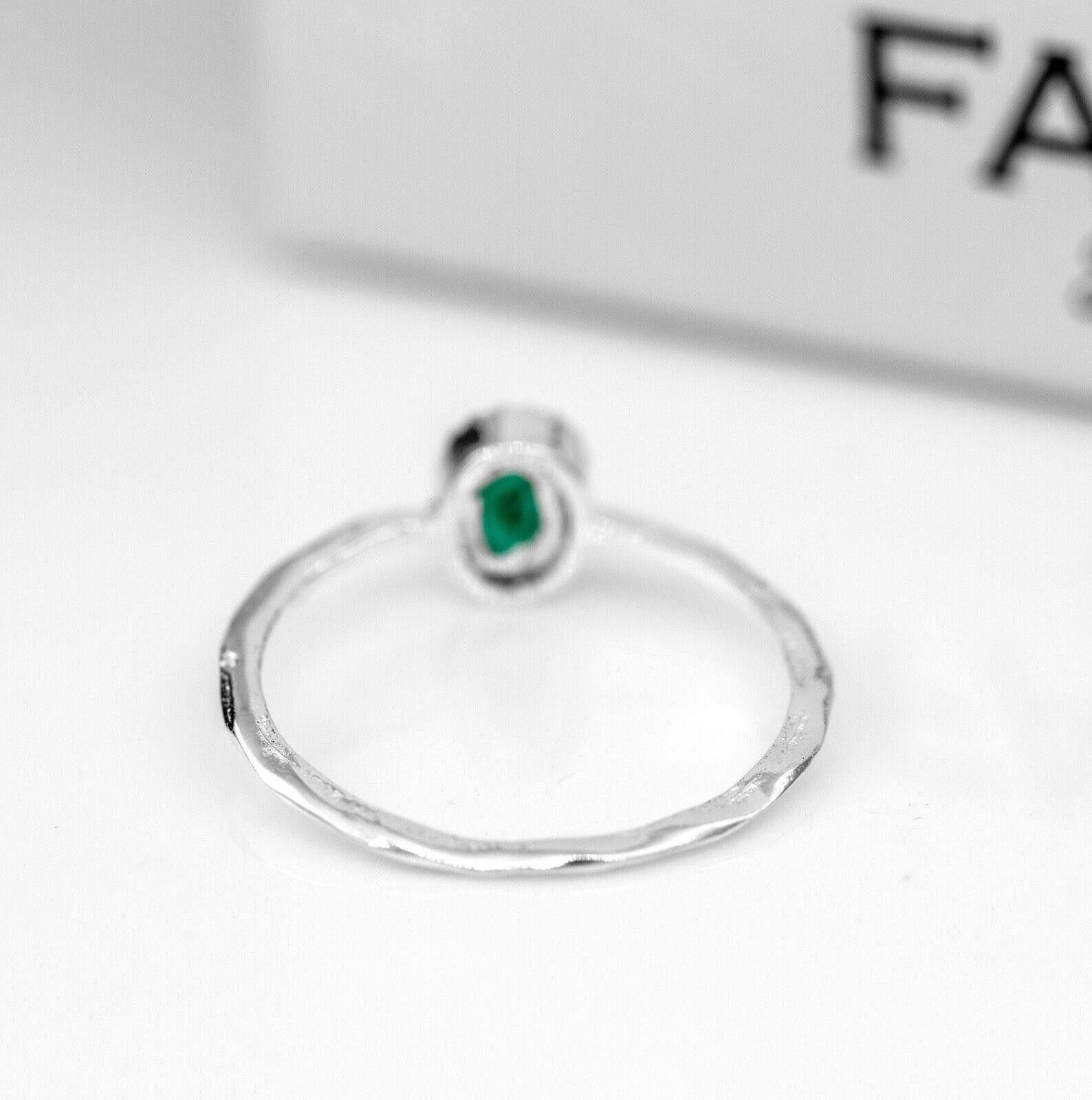 Simulated Green Emerald Crystal Sterling Silver Dainty Ring Women's Jewellery