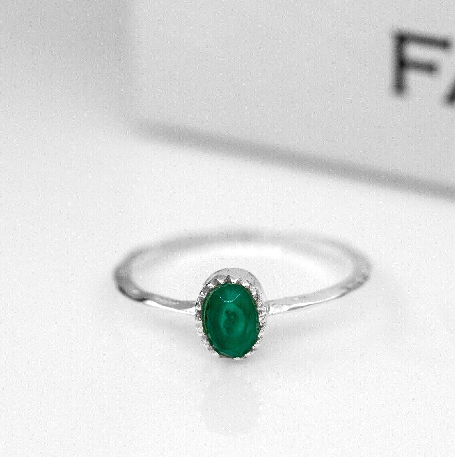 Simulated Green Emerald Crystal Sterling Silver Dainty Ring Women's Jewellery
