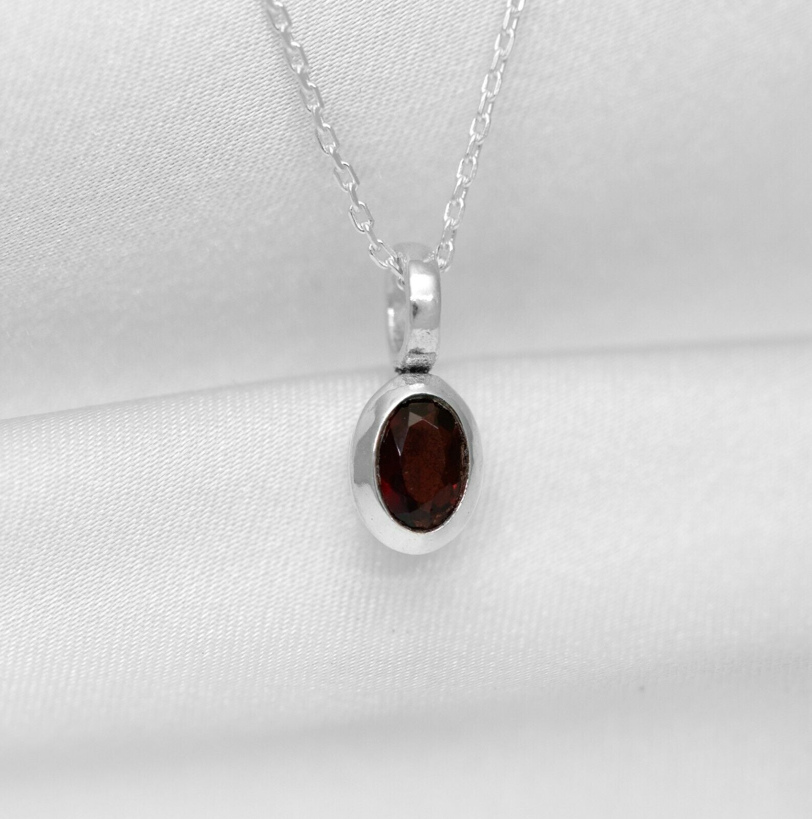 Small Oval Red Garnet Sterling 925 Silver Pendant Necklace Ladies Jewellery Gift