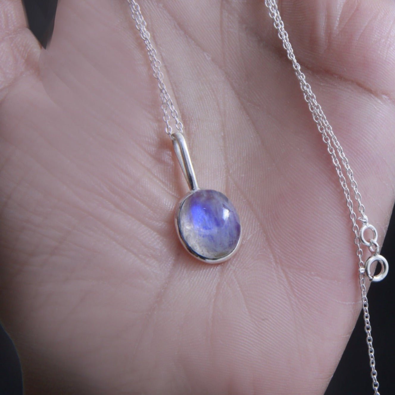 Small Sterling Silver 925 Moonstone Gemstone Pendant Necklace Ladies Jewellery