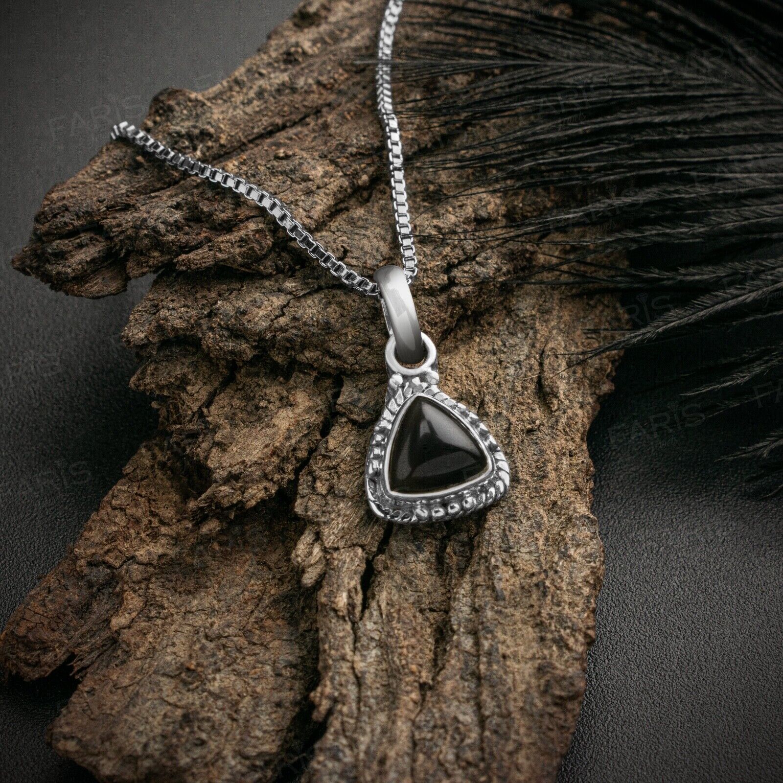 Sterling Silver 925 Black Onyx Trillion Gemstone Pendant Necklace Jewellery