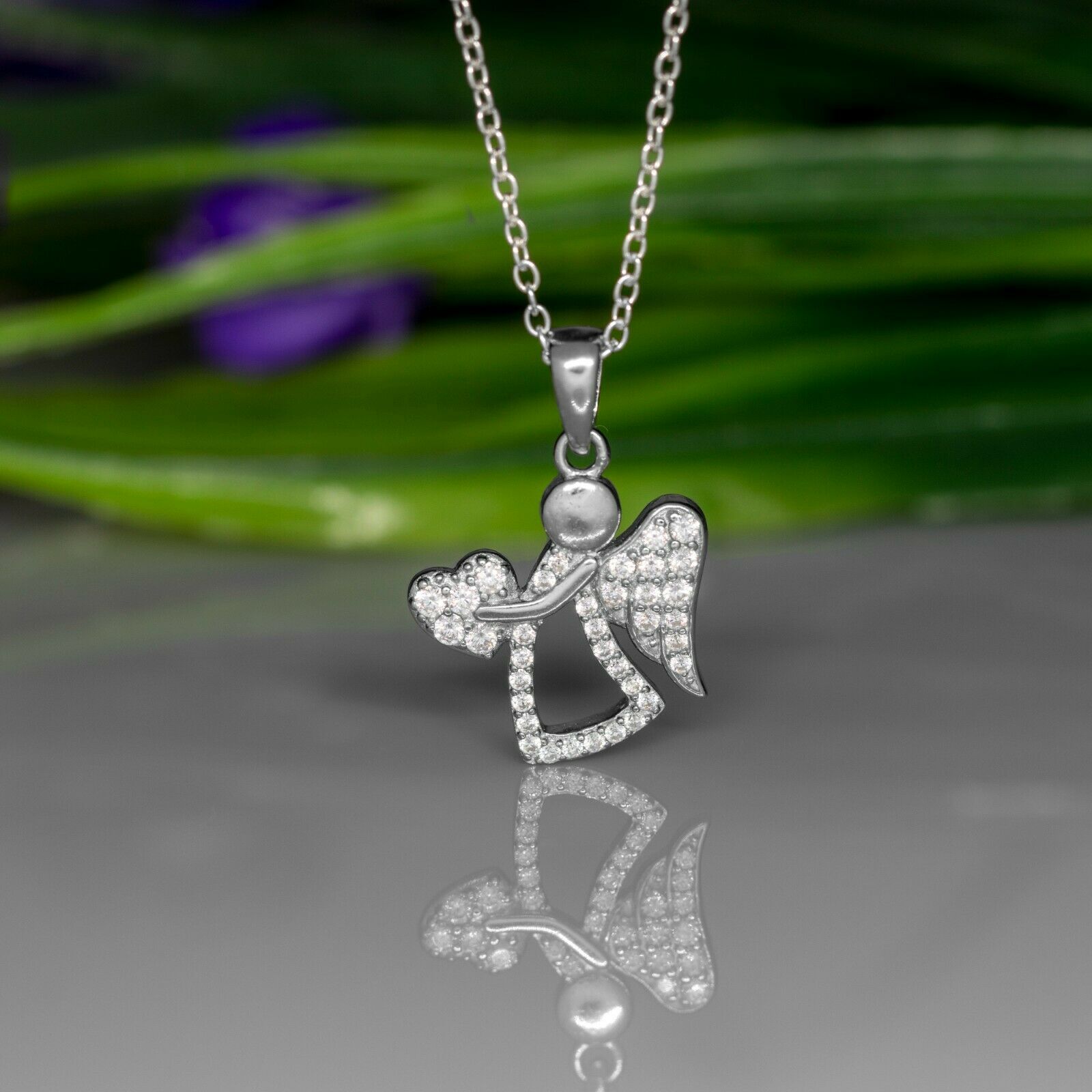 Sterling Silver 925 Diamond Pendant Necklace Angel Heart Love Ladies Jewellery - Faris Jewels