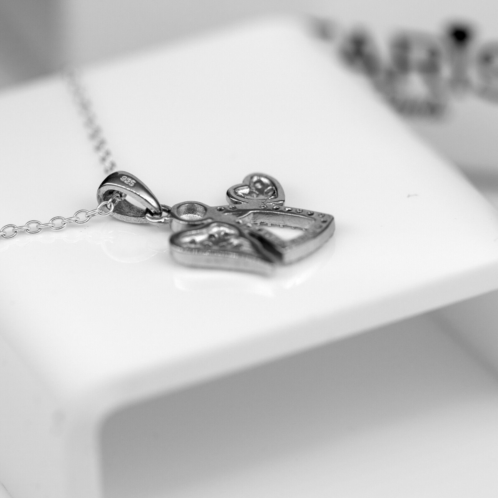 Sterling Silver 925 Diamond Pendant Necklace Angel Heart Love Ladies Jewellery - Faris Jewels