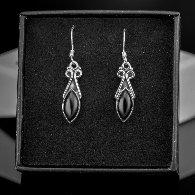 Sterling Silver 925 Ladies Marquise Gemstone Black Onyx Drop Dangle Earrings Jewellery Gift Jewelry