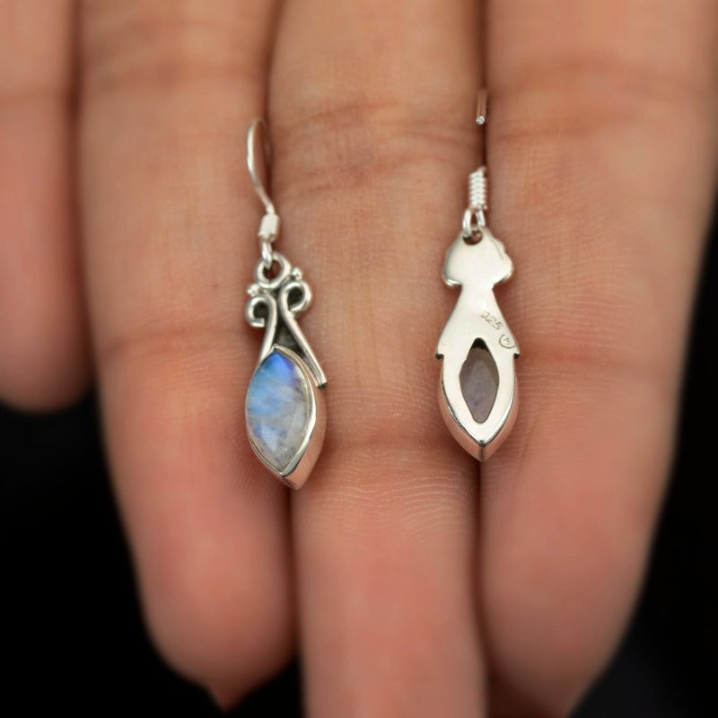 Sterling Silver 925 Ladies Marquise Gemstone Moonstone Drop Dangle Earrings Jewellery Gift Jewelry