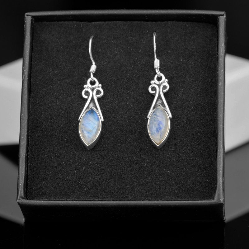 Sterling Silver 925 Ladies Marquise Gemstone Moonstone Drop Dangle Earrings Jewellery Gift Jewelry