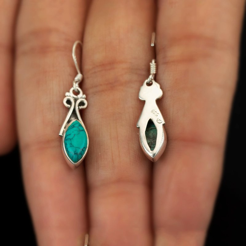 Sterling Silver 925 Ladies Marquise Gemstone Turquoise Drop Dangle Earrings Jewellery Gift Jewelry