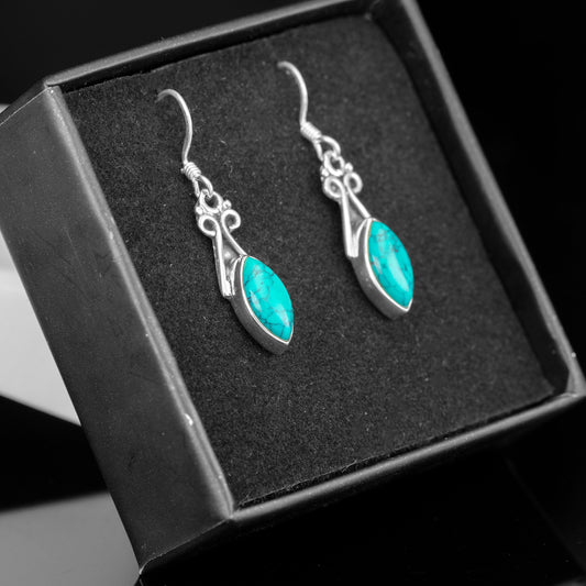 Sterling Silver 925 Ladies Marquise Gemstone Turquoise Drop Dangle Earrings Jewellery Gift Jewelry - Faris Jewels