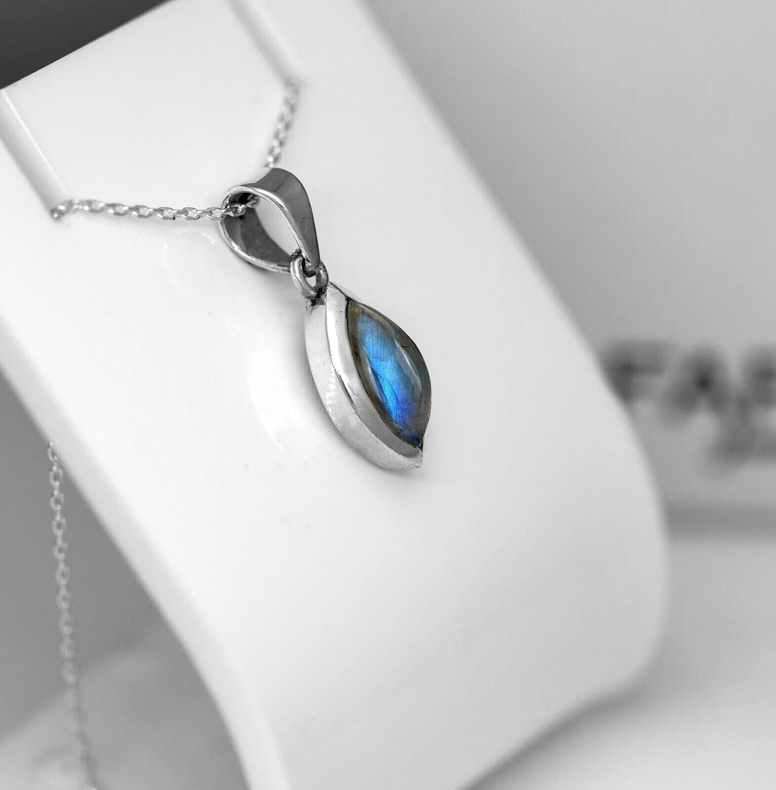 Sterling Silver 925 Marquise Cut Labradorite Pendant Necklace Ladies Jewellery