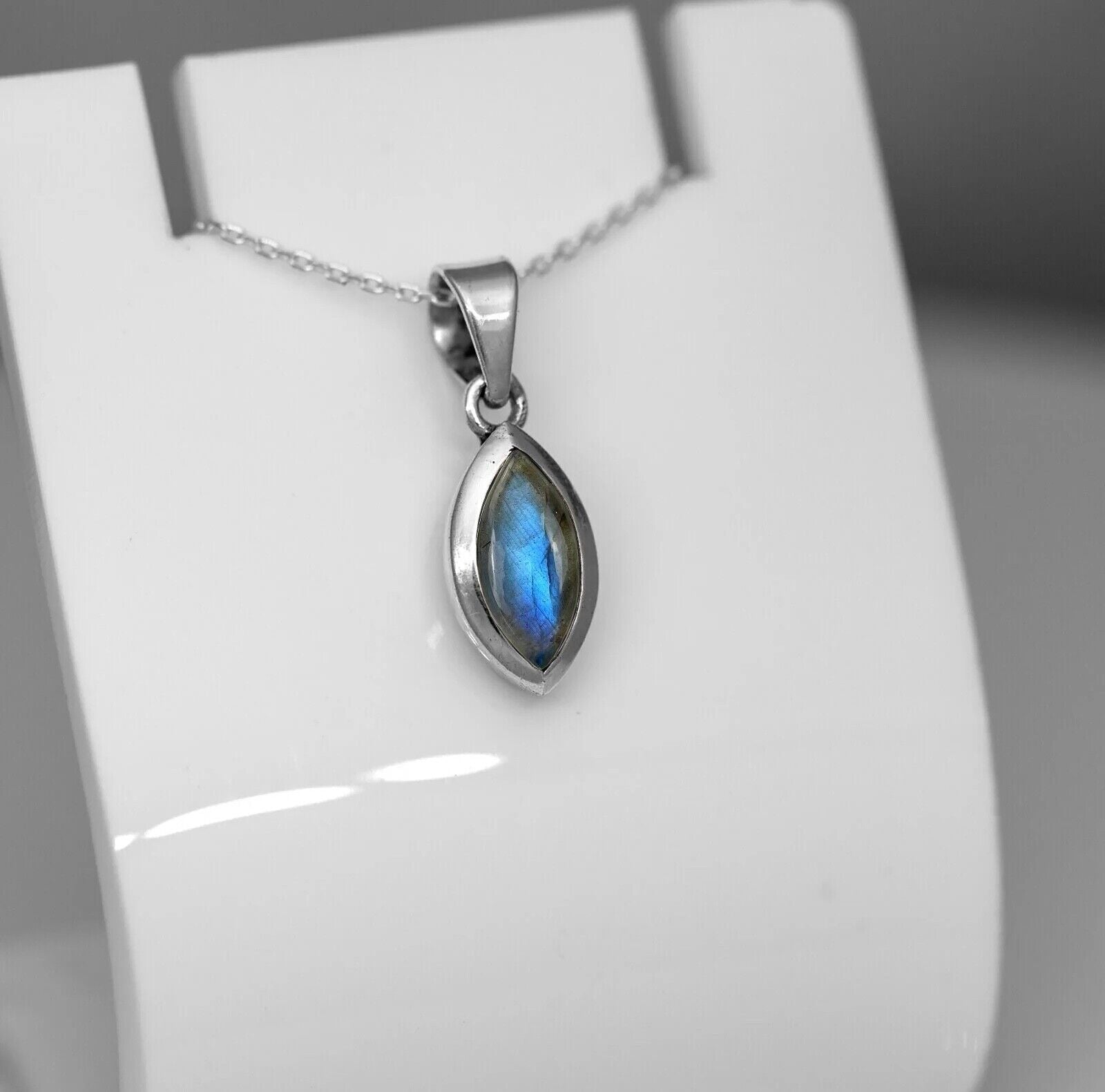 Sterling Silver 925 Marquise Cut Labradorite Pendant Necklace Ladies Jewellery