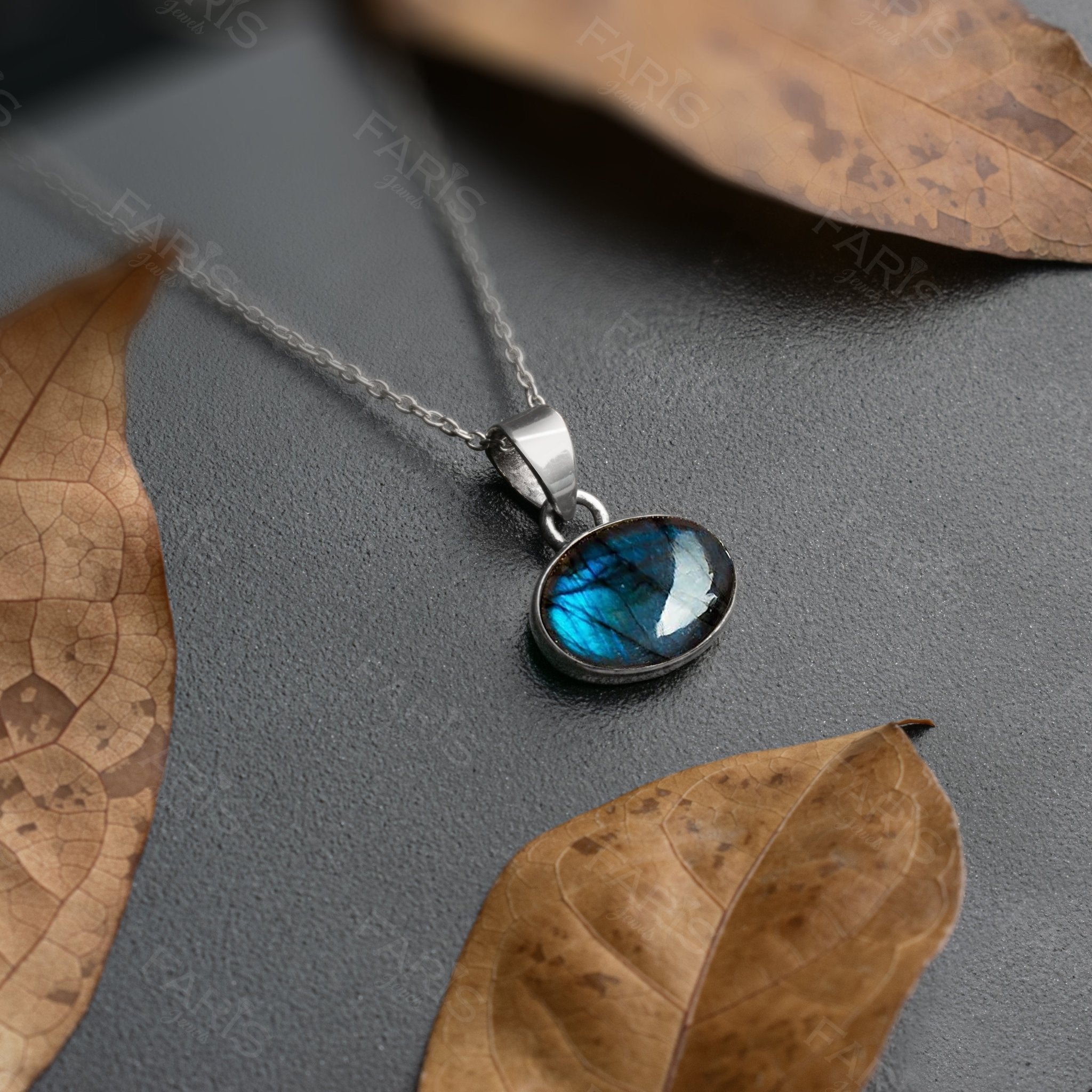 Sterling Silver 925 Oval Cut Labradorite Gemstone Pendant Necklace Jewellery