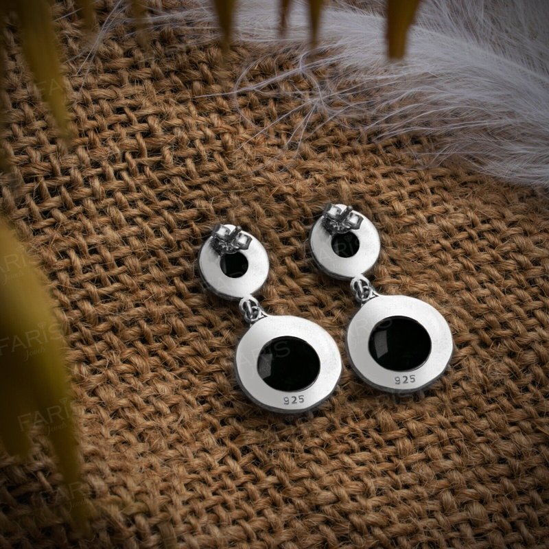 Sterling Silver Black Onyx Vintage Antique Drop Dangle Ladies Earrings Jewellery
