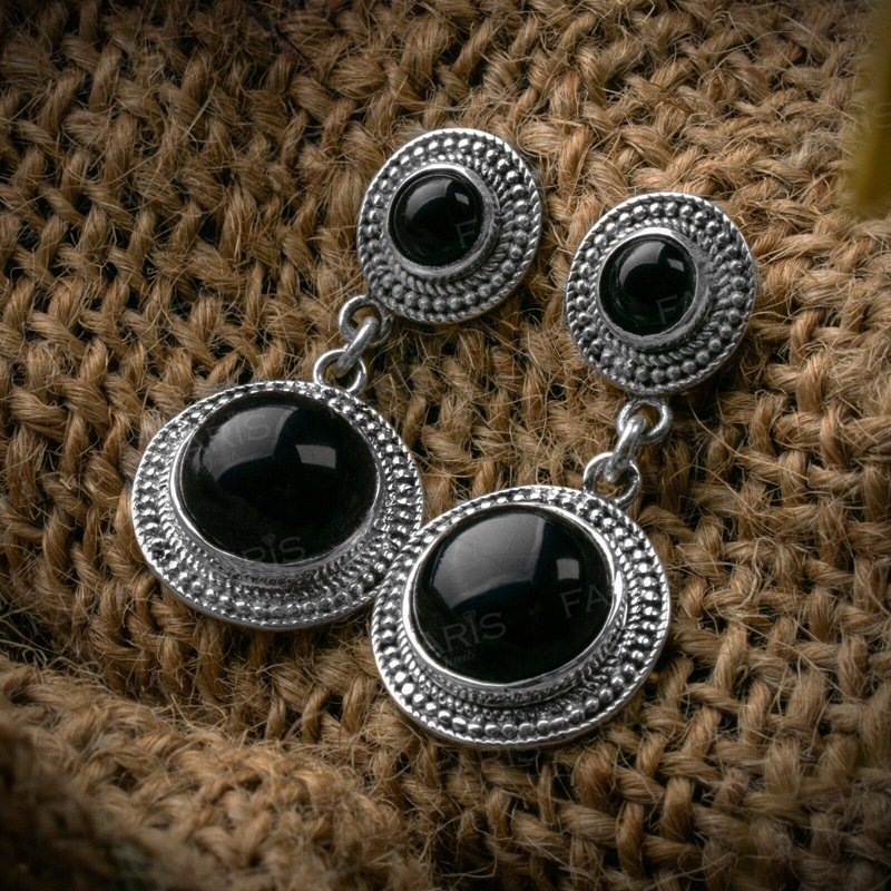 Buy Sterling Silver Black Onyx Vintage Antique Drop Dangle Ladies Earrings Jewellery Faris Jewels Faris Jewels