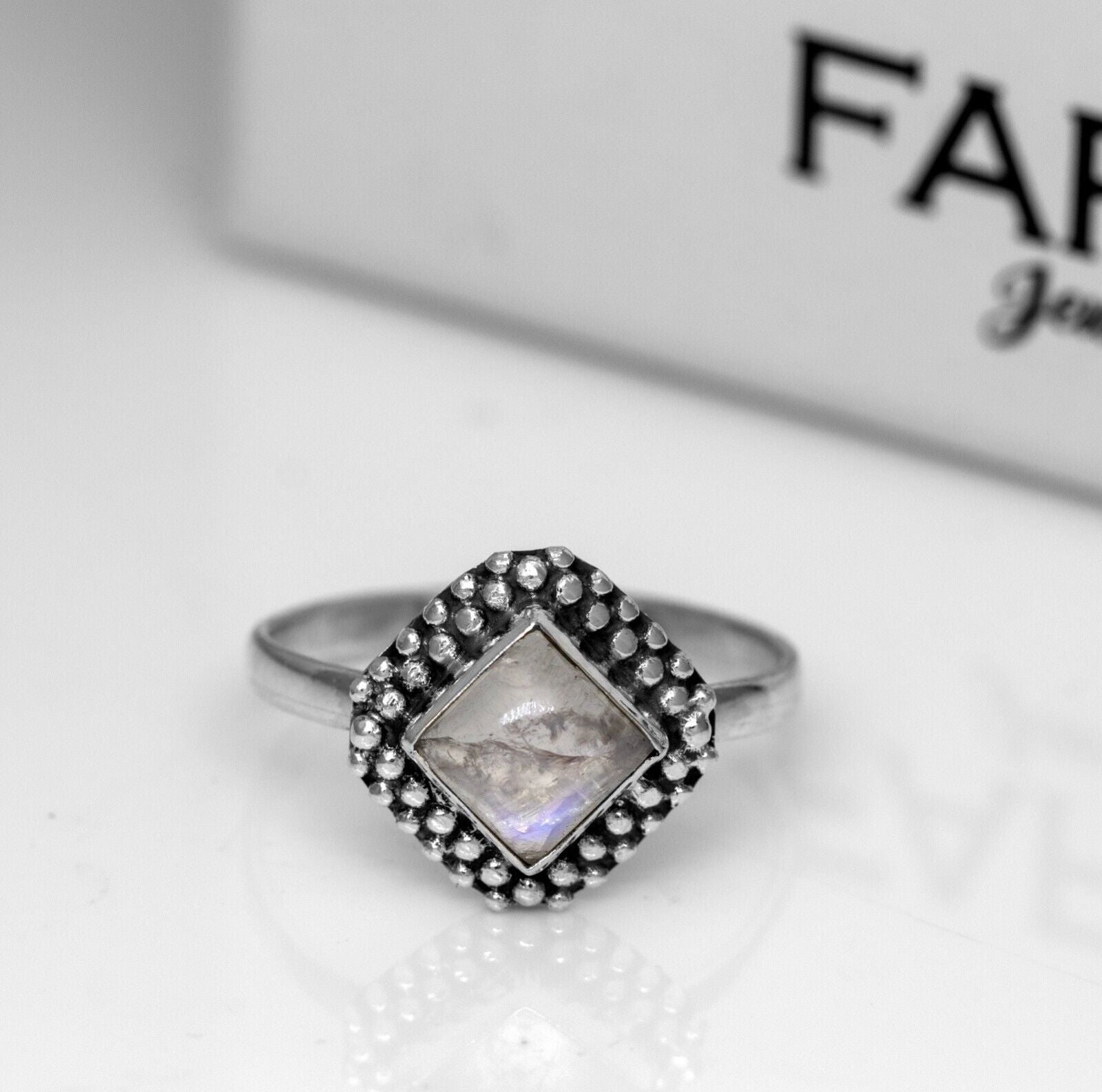 Sterling Silver Cushion Labradorite Moonstone Amethyst Gemstone Ladies Ring - Faris Jewels
