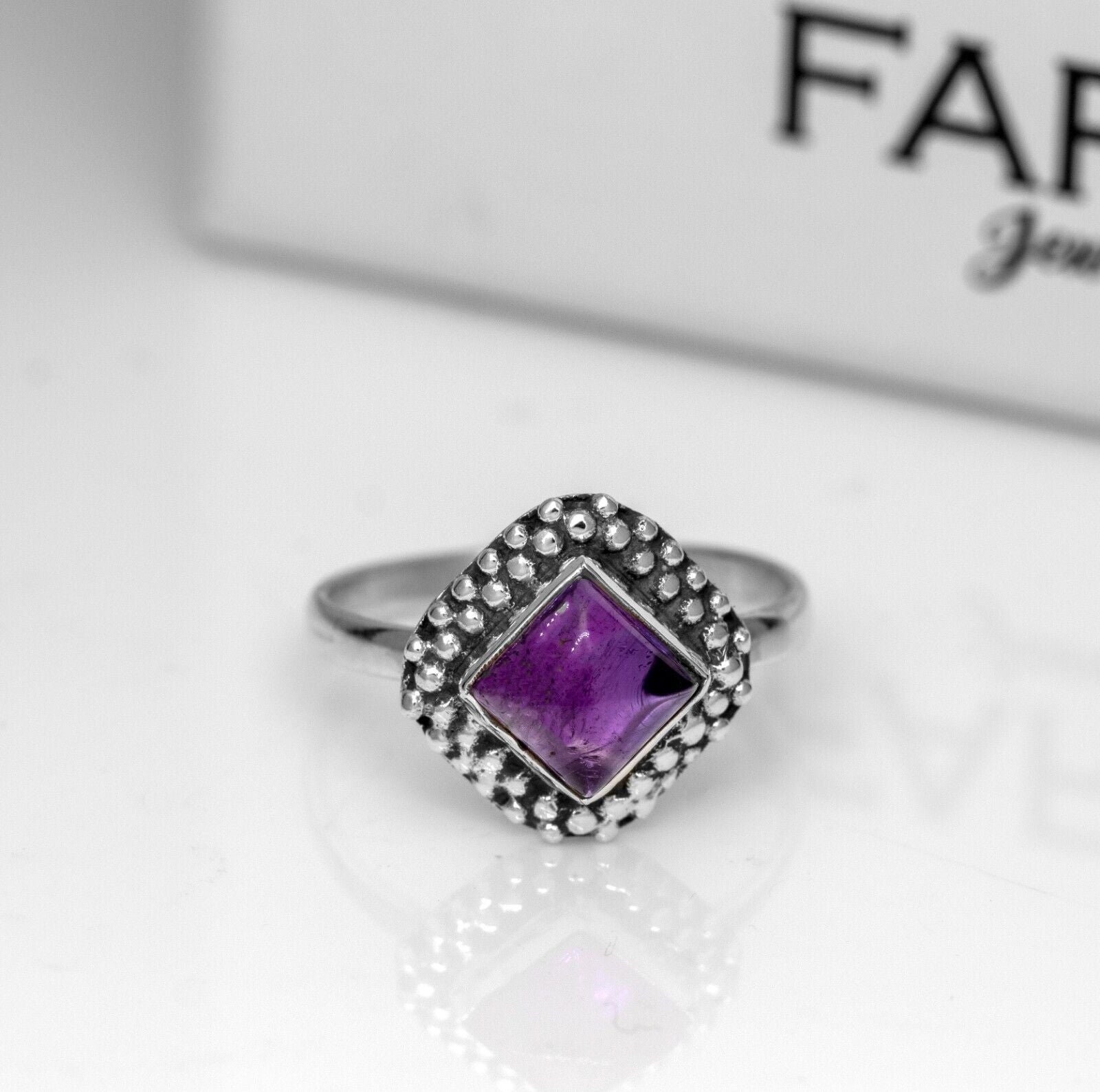 Sterling Silver Cushion Labradorite Moonstone Amethyst Gemstone Ladies Ring - Faris Jewels