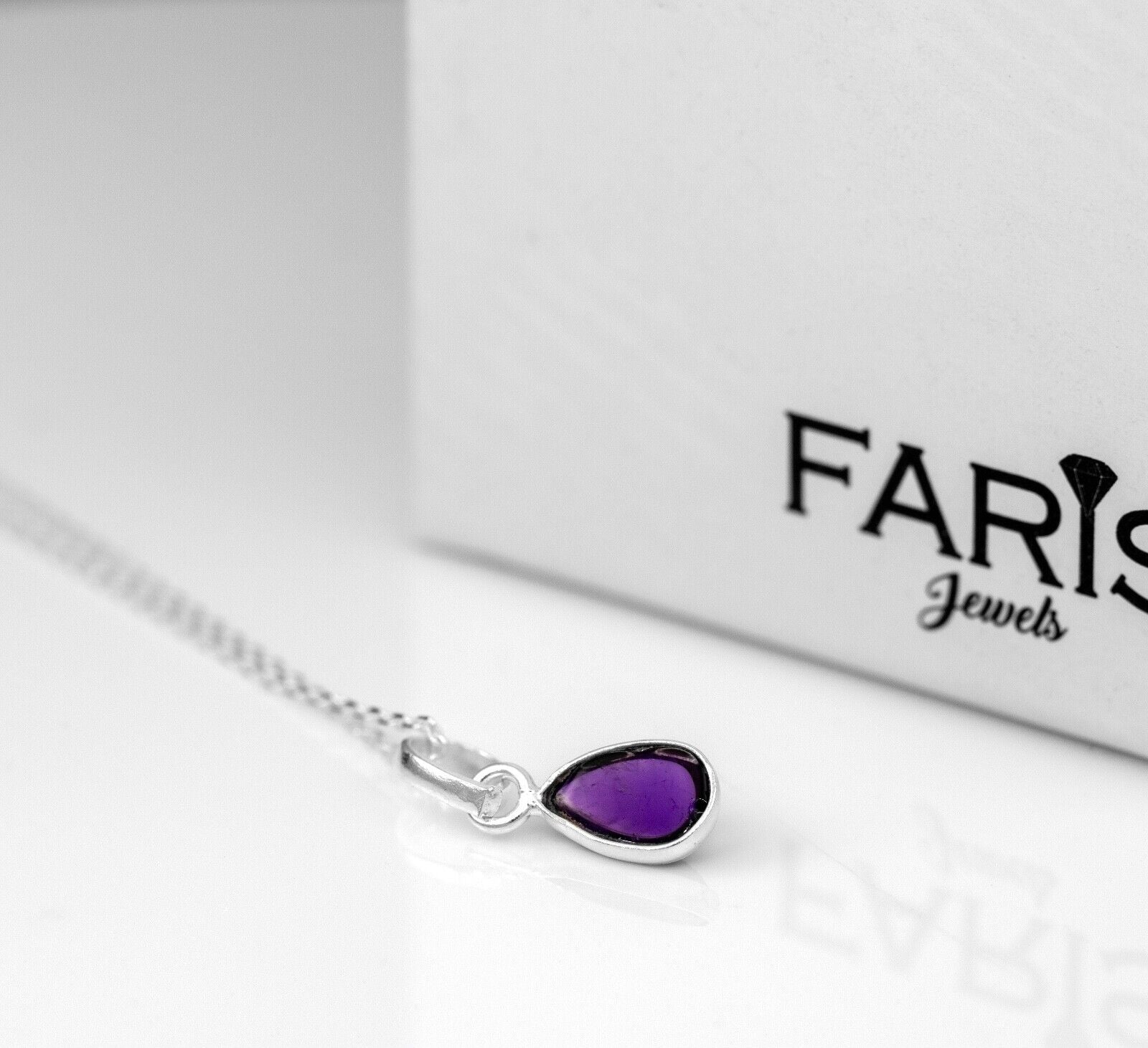 Sterling Silver Elegant Pear Cut Amethyst Gemstone Pendant Necklace Ladies Jewellery