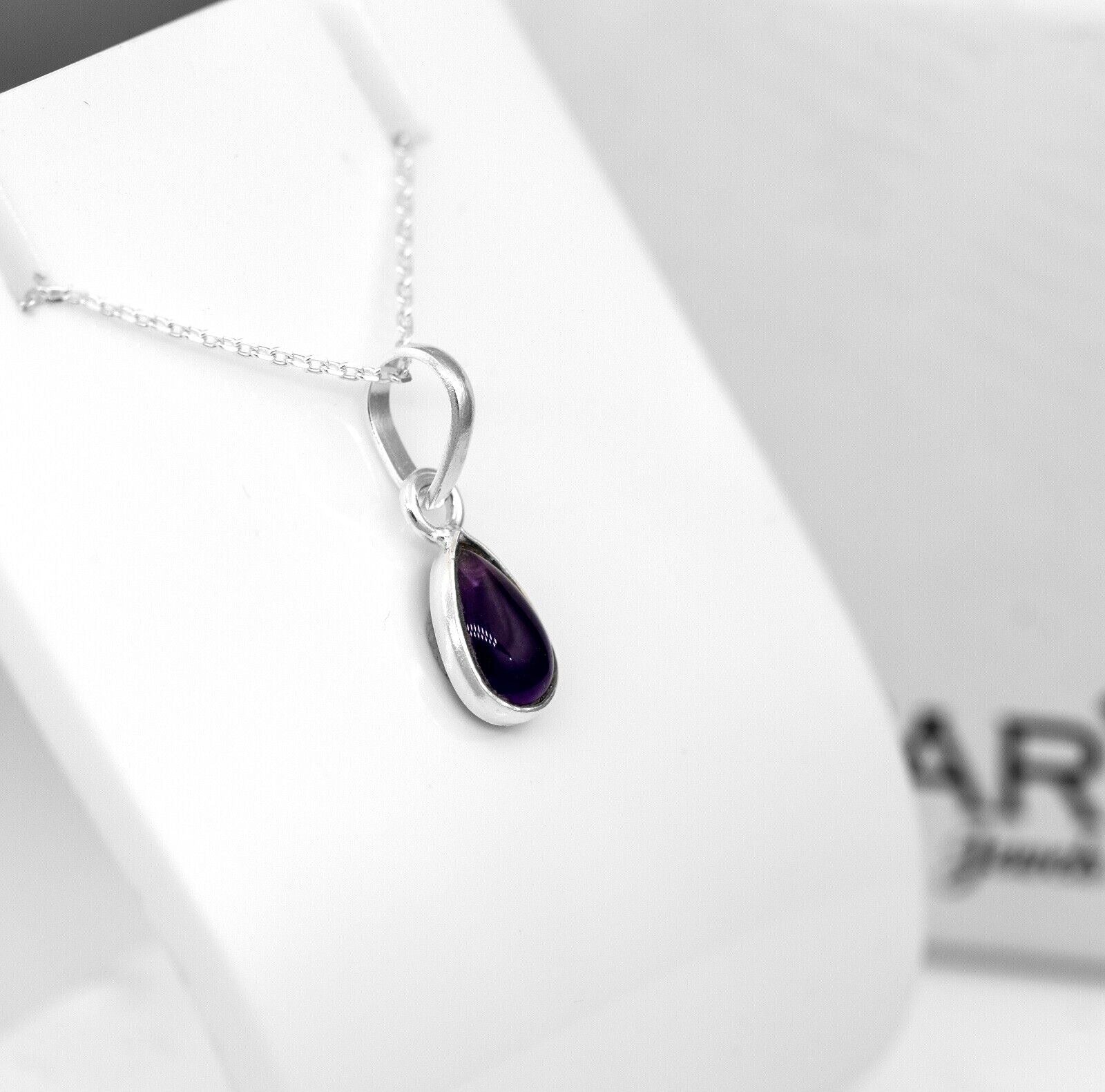 Sterling Silver Elegant Pear Cut Amethyst Gemstone Pendant Necklace Ladies Jewellery