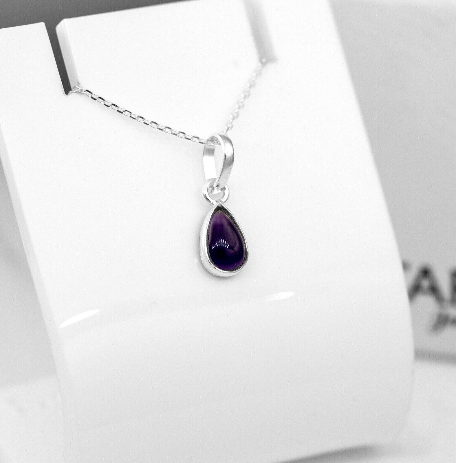 Sterling Silver Elegant Pear Cut Amethyst Gemstone Pendant Necklace Ladies Jewellery