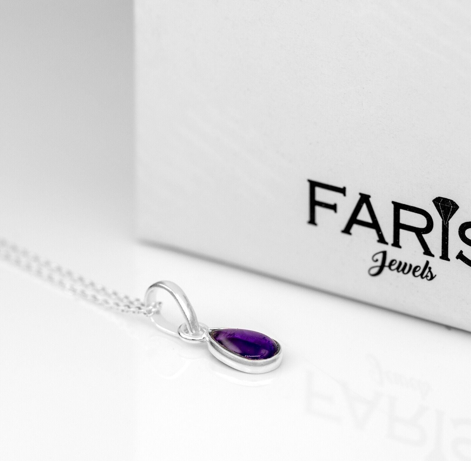 Sterling Silver Elegant Pear Cut Amethyst Gemstone Pendant Necklace Ladies Jewellery