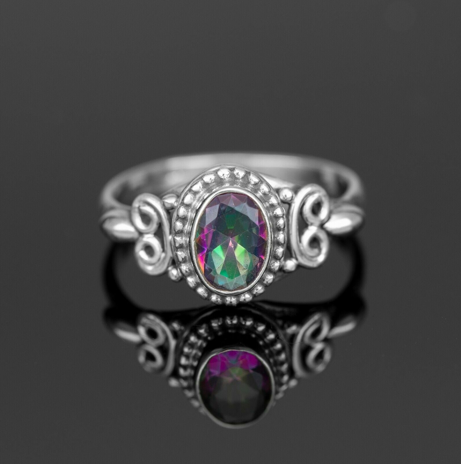 Sterling Silver Ladies Oval Cut Topaz Garnet Amethyst Ring Boxed Gift Jewellery - Faris Jewels
