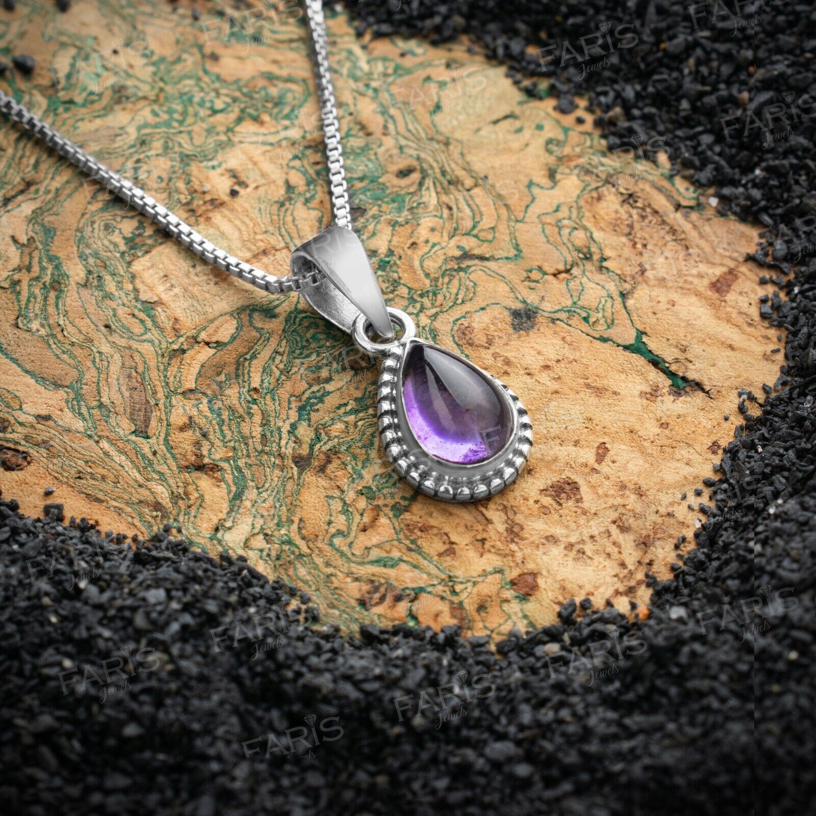 Sterling Silver Pear Cut Amethyst Gemstone Pendant Necklace Ladies Jewellery