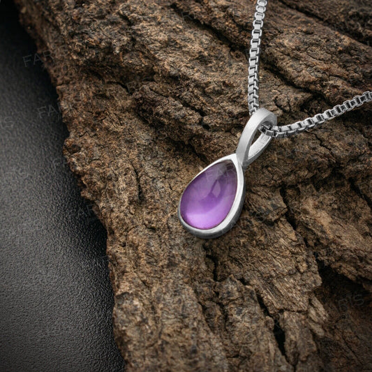 Sterling Silver Pear Cut Amethyst Gemstone Pendant Necklace Ladies Jewellery - Faris Jewels
