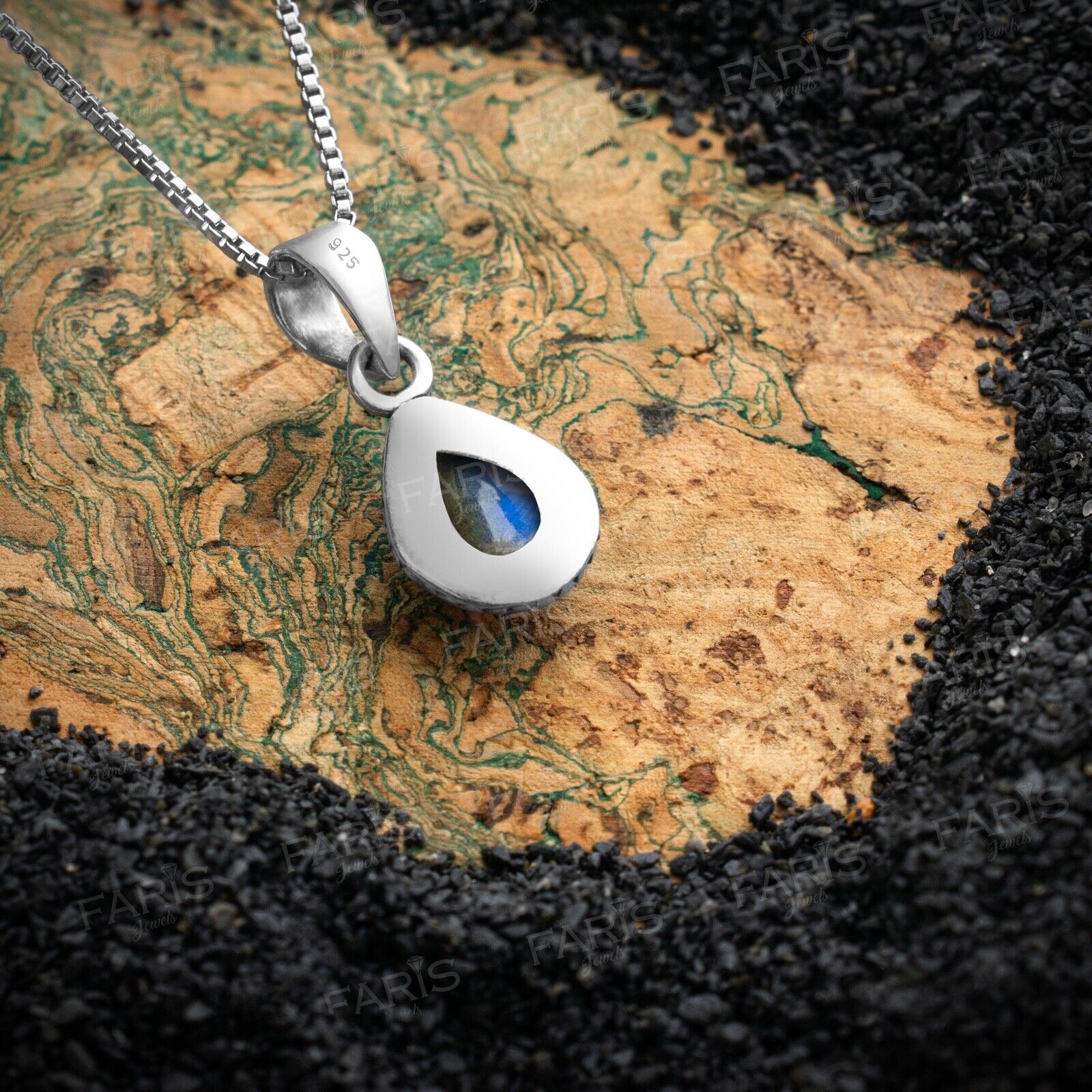 Sterling Silver Pear Cut Elegant Labradorite Gemstone Pendant Necklace Ladies Jewellery