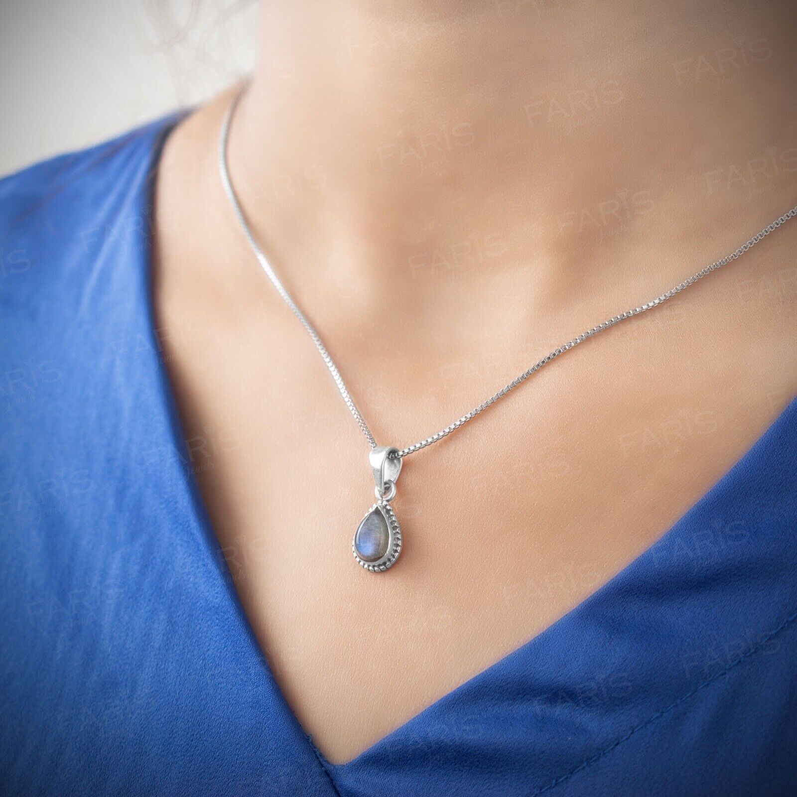 Sterling Silver Pear Cut Elegant Labradorite Gemstone Pendant Necklace Ladies Jewellery