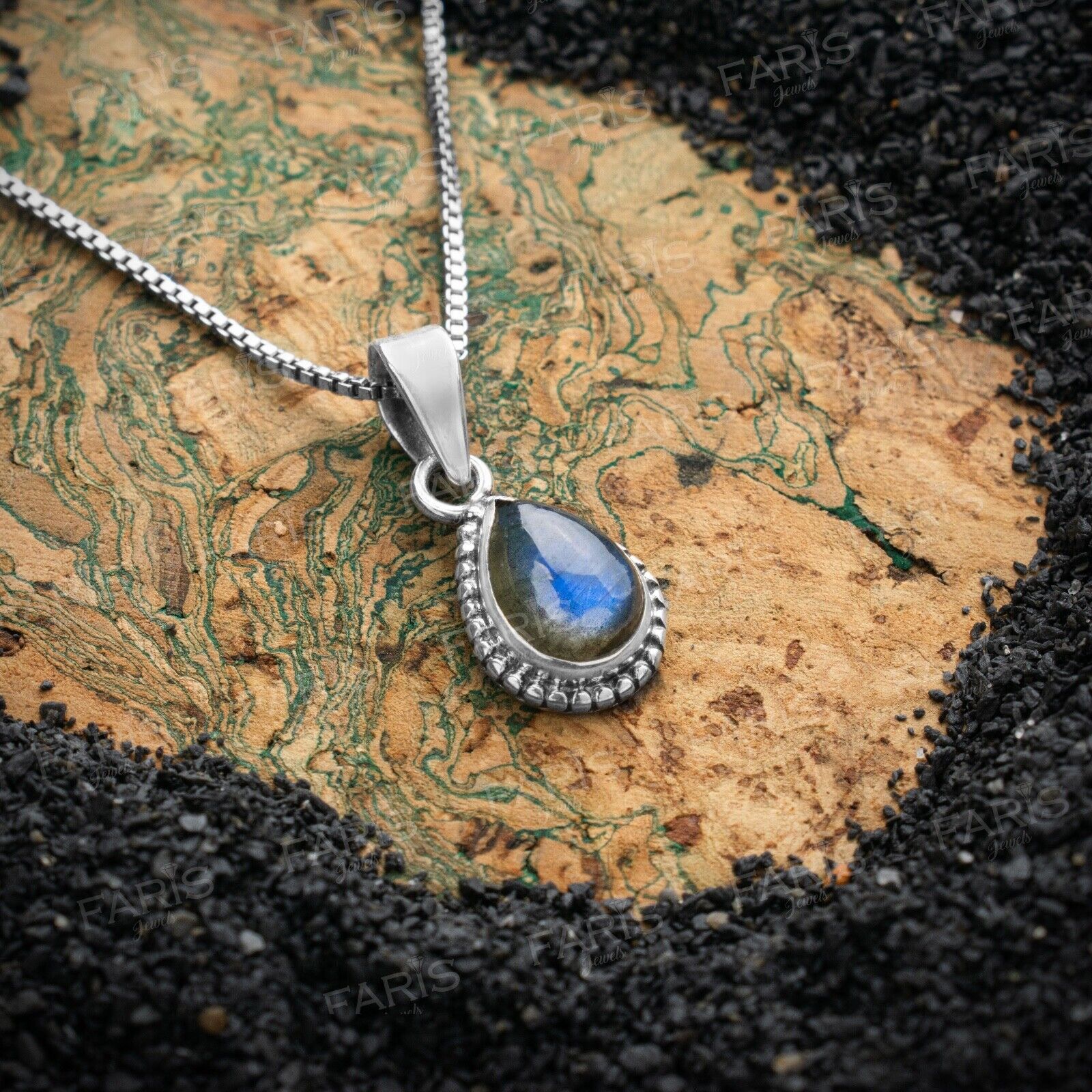 Sterling Silver Pear Cut Elegant Labradorite Gemstone Pendant Necklace Ladies Jewellery